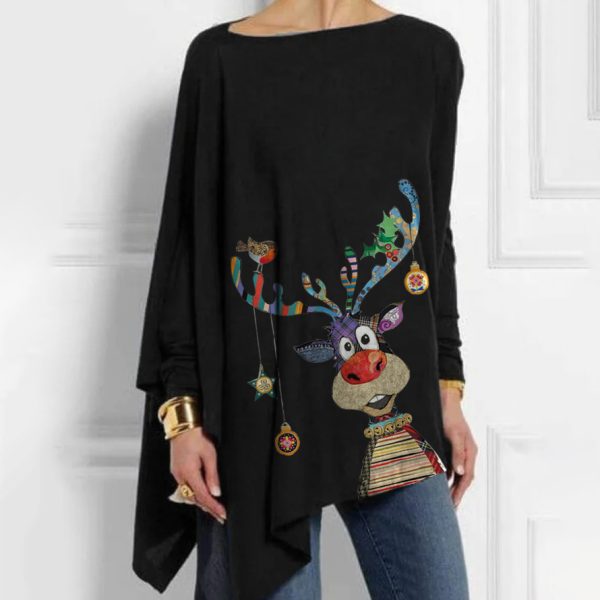 Various Ornaments Hung On The Head Of The Elk Funny Printed T-shirt